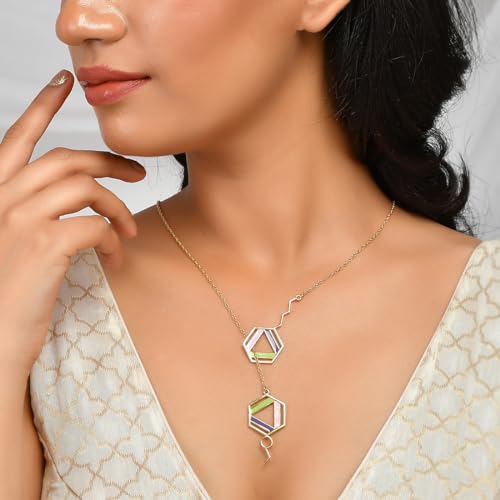 Benzene Plated Enamel Hexagons Necklace